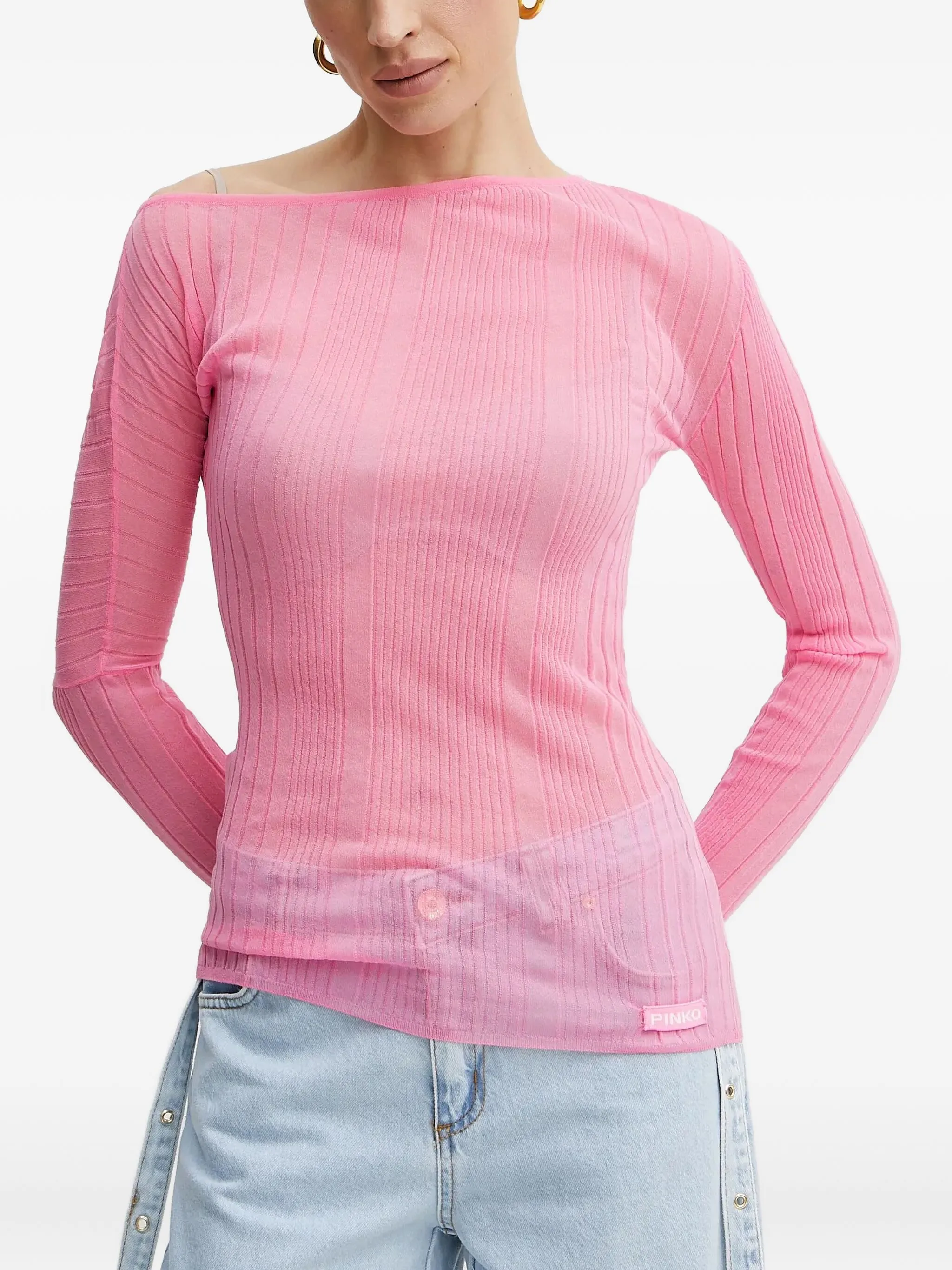 

Топ в рубчик с открытыми плечами Pinko, розовый