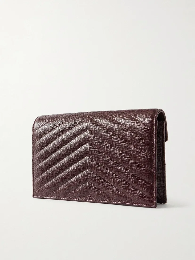 Мини-кошелек с цепочкой Cassandre Envelope из стеганой кожи SAINT LAURENT, бордовый — фото 2
