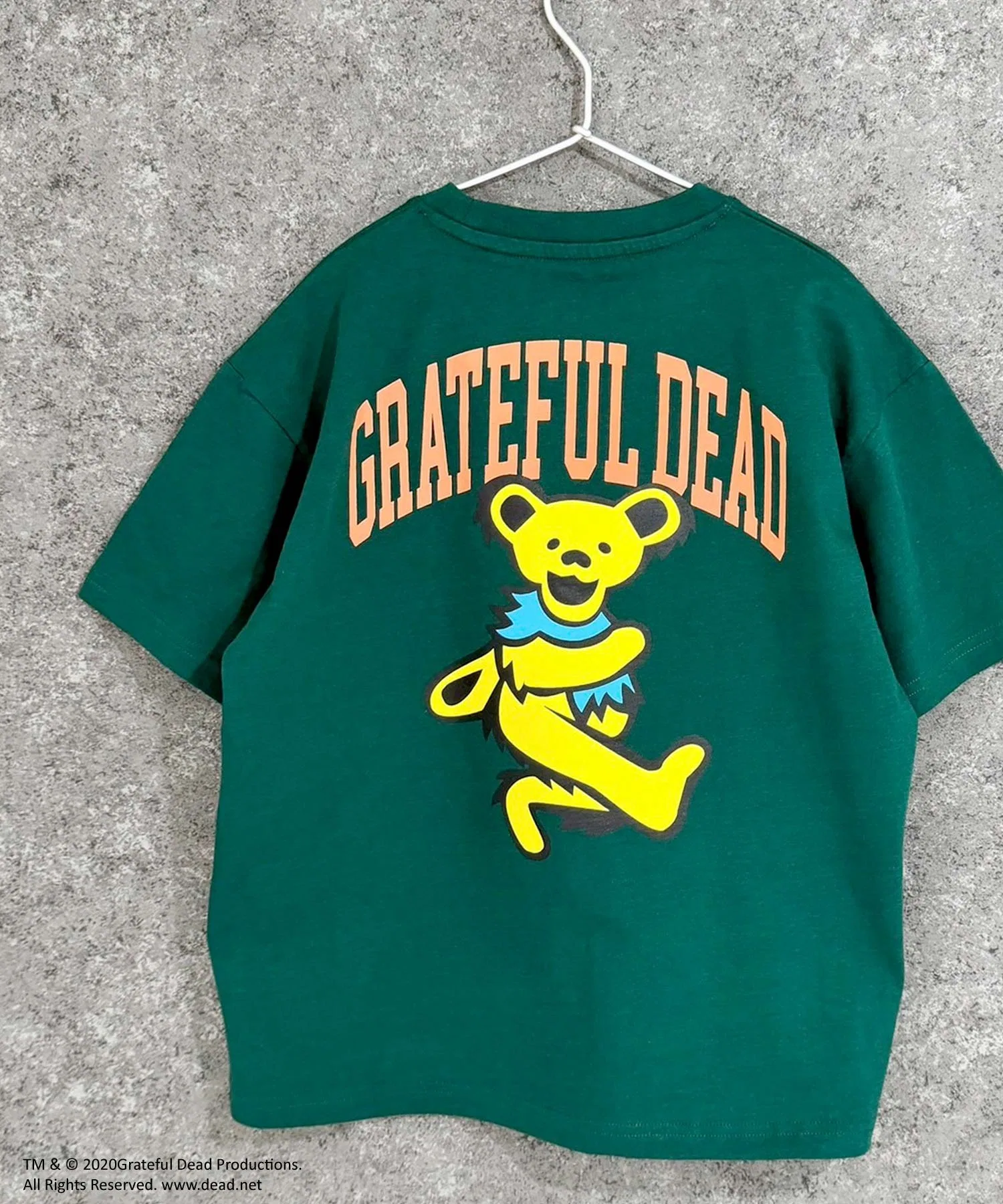 Детская футболка Grateful Dead оверсайз с принтом на спине тёмно-зелёного цвета