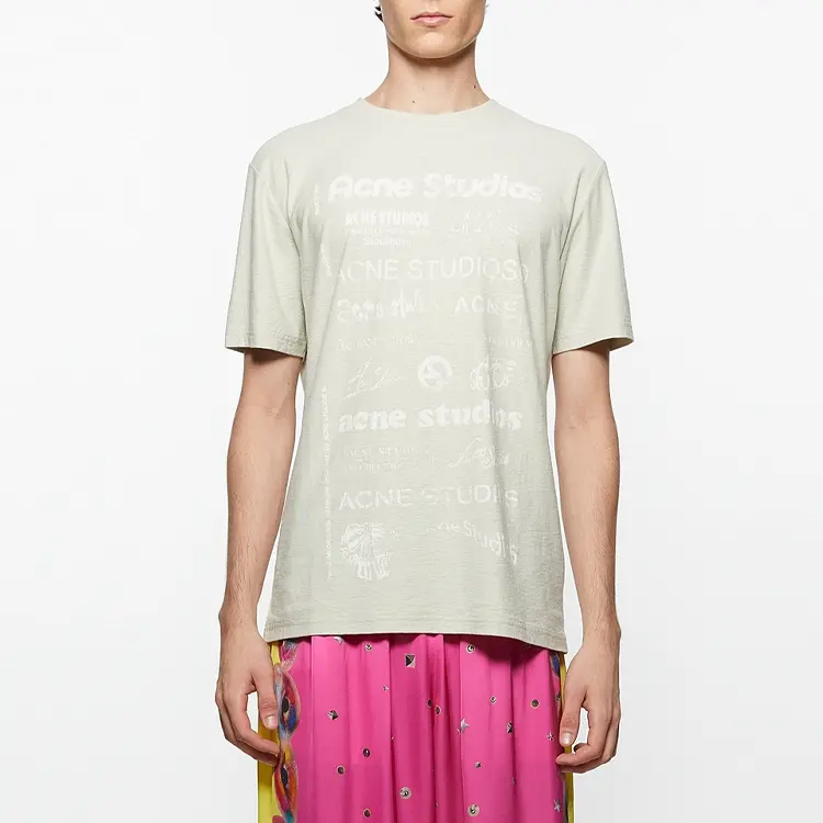 Футболка из органического хлопка с принтом логотипа Acne Studios, цвет травяной зелёный — фото 3