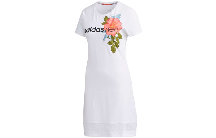 

Женское белое платье с короткими рукавами Adidas Neo
