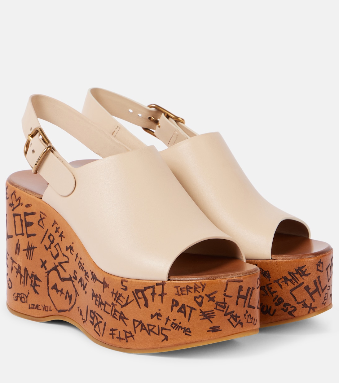 Туфли на танкетке из тисненой кожи Maxime Chloé, Sweet Beige