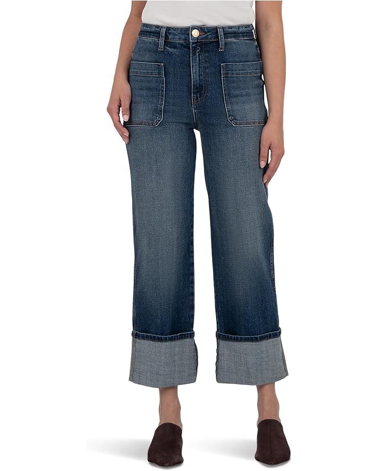 

Джинсы KUT from the Kloth Sienna High-Rise Straight Leg-Roll Up Patch Pocket in Serene, цвет Serene