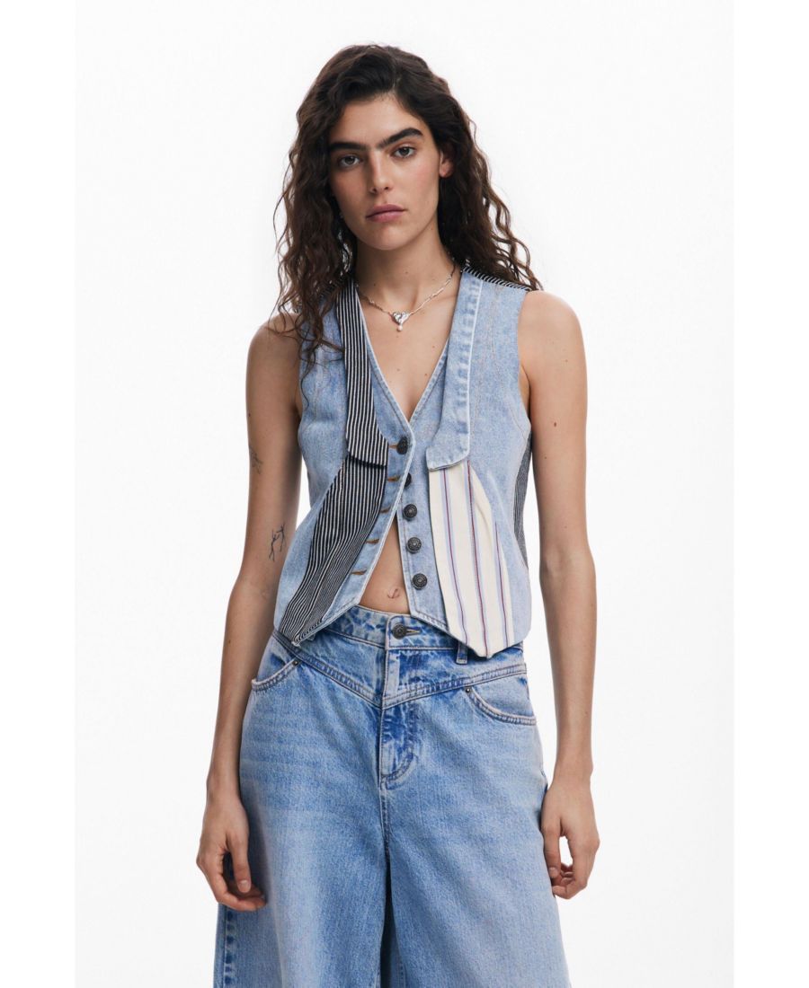 

Женский джинсовый жилет в стиле пэчворк Desigual, Navy blue