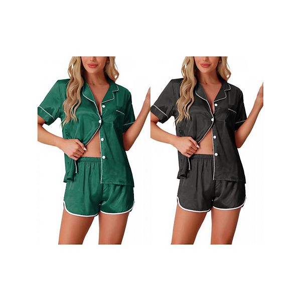 

2 комплекта женских пижам из сатина с коротким рукавом и шортами Inspire Chic, Black Green