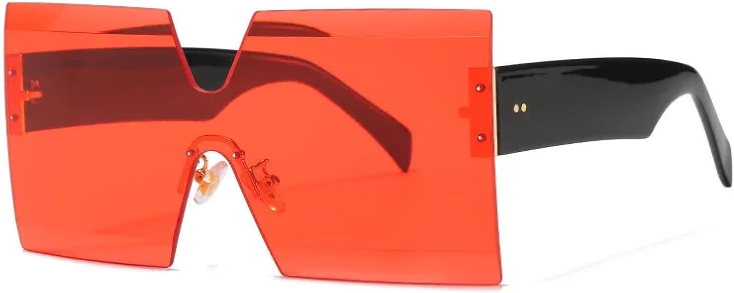 

Цельные безободковые солнцезащитные очки большого размера для женщин и мужчин, роскошные винтажные солнцезащитные очки, популярные очки с заклепками, защита от УФ-излучения UV400 TYUVIVO, Red