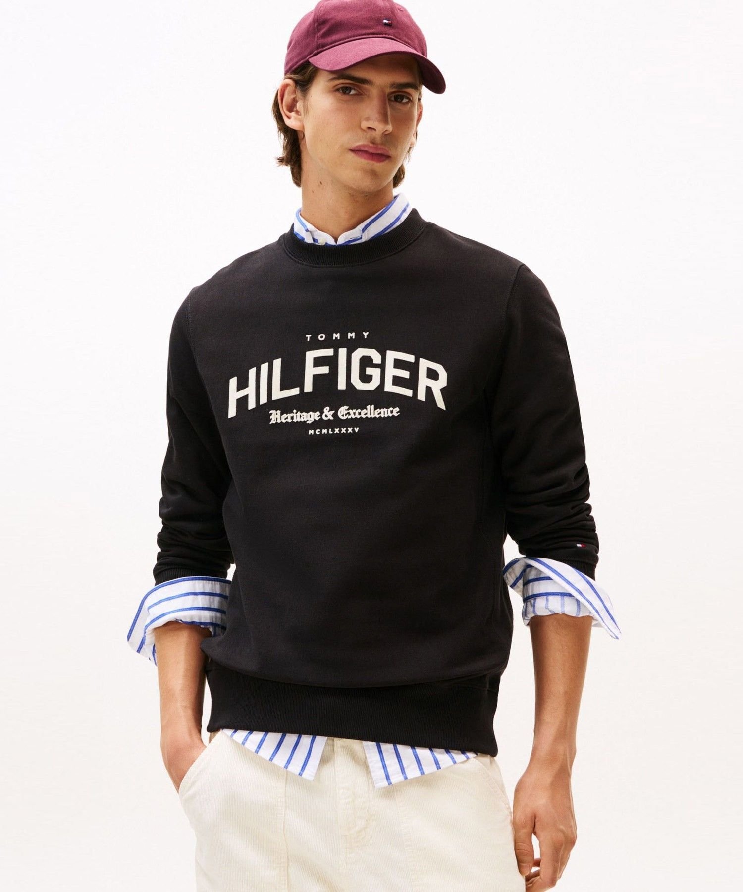 Толстовка с круглым вырезом и логотипом Hilfiger TOMMY HILFIGER, Black BDS