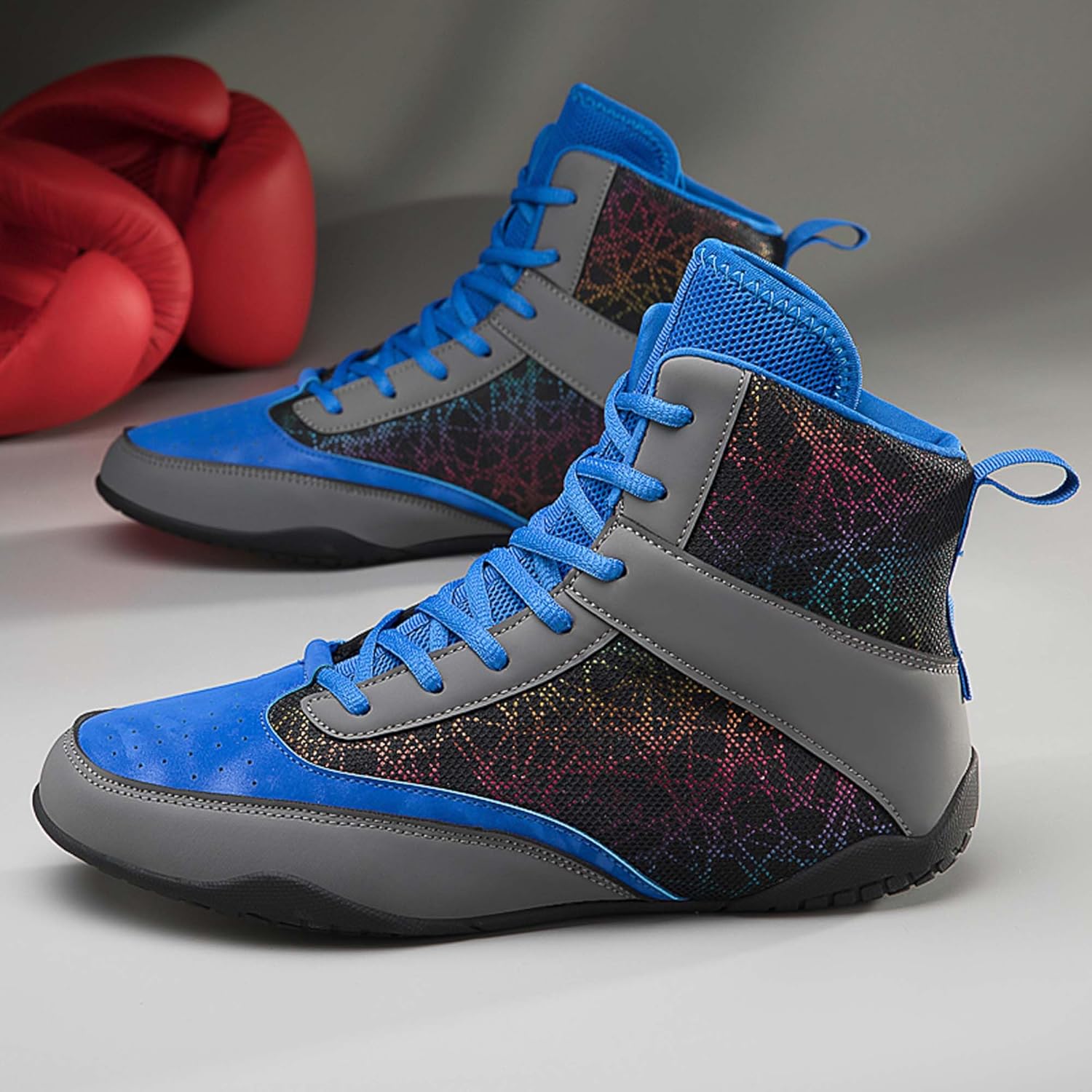 Профессиональные мужские боксерские ботинки, детские противоскользящие дышащие боксерские и борцовские ботинки, легкие и удобные боксерские и борцовские ботинки, обувь для фитнеса и тренировок для взрослых Duagl, синий — фото 3