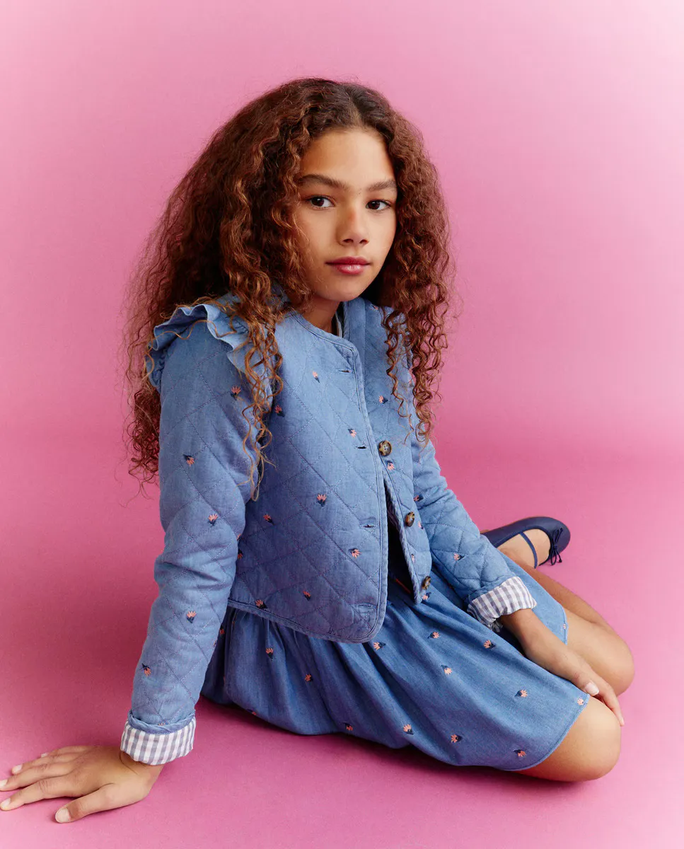 

Девичья стеганая куртка с вышивкой Kids El Corte Inglés, синий