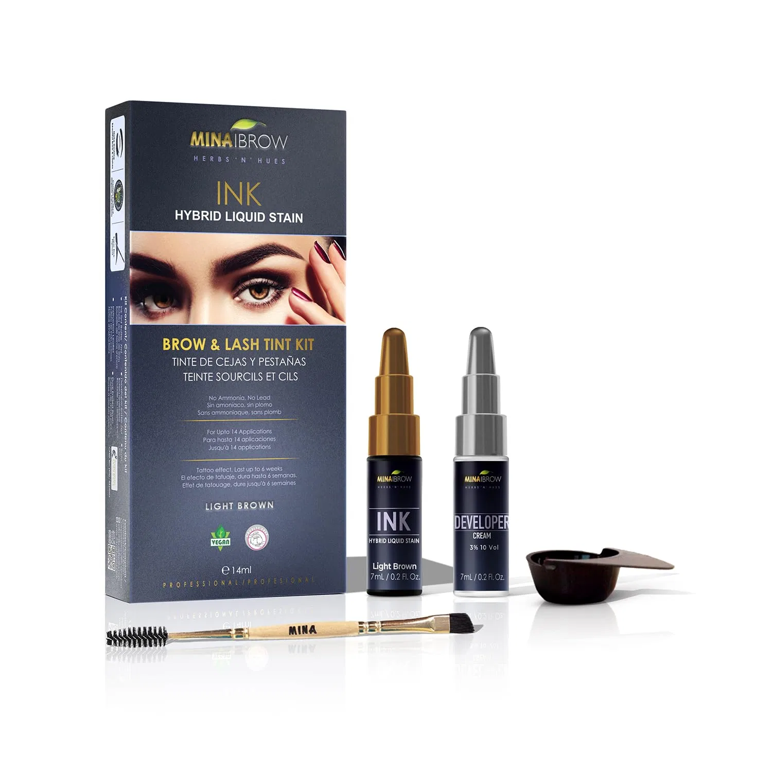 Гибридный жидкий тинт для бровей и ресниц MinaiBrow INK, светло-коричневый Minaibrow, Light Brown