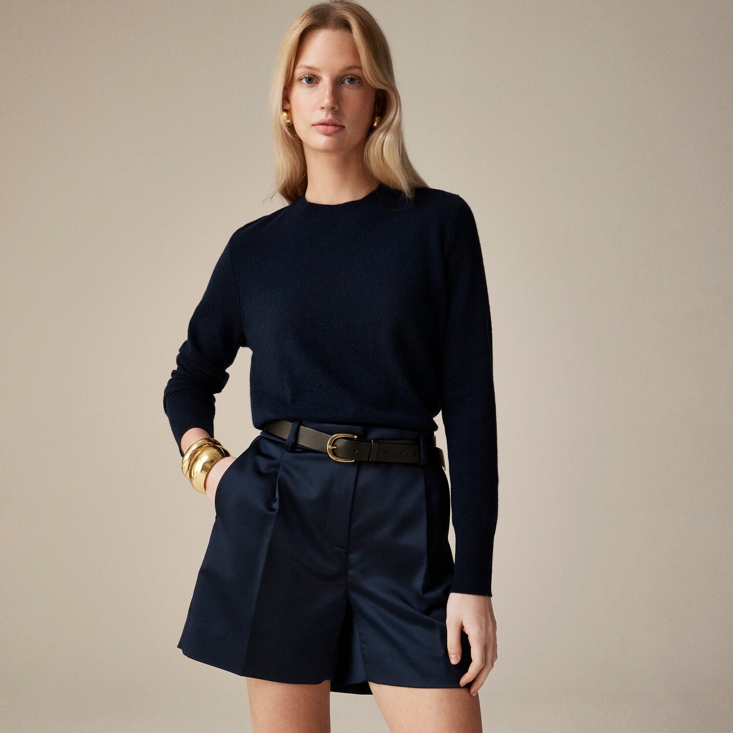 

Кашемировый свитер классического кроя с круглым вырезом J.Crew, синий