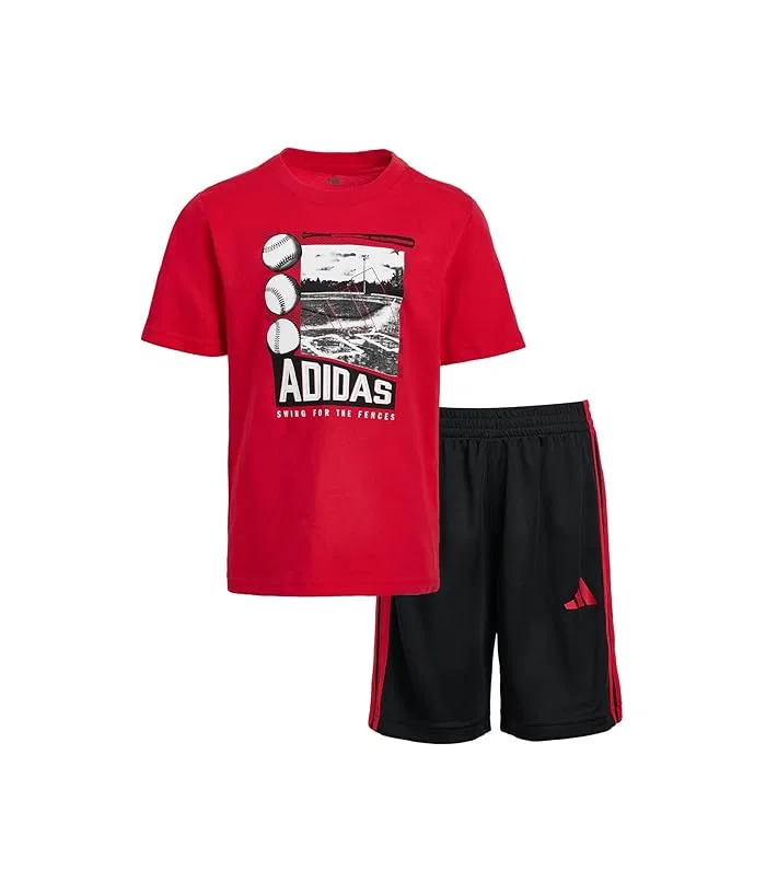 Детский спортивный комплект из футболки и шорт Graphic Cotton Tee 3S Shorts Set Adidas Kids, White/Crystal Linen/Aurora Coffee
