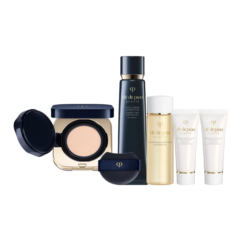 Clé De Peau Beauté Натуральный питательный набор для макияжа, 37ml Primer+Air Cushion #L10 14g+Cleanser Hydrating Type 20ml*2+Cleansing Oil 20ml