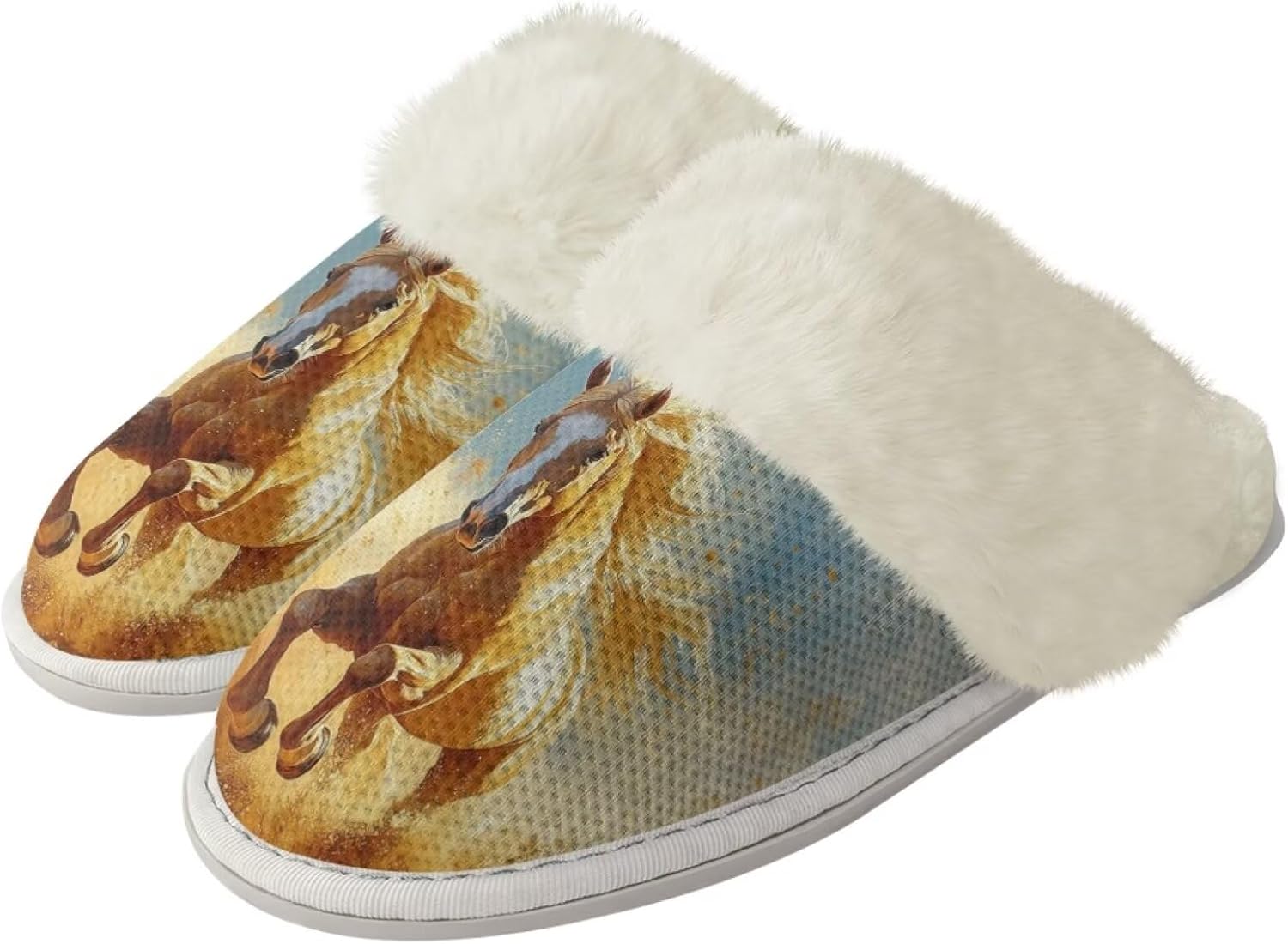 

Мужские плюшевые тапочки Pointodoor для дома и улицы, теплые и уютные, легкие мягкие тапочки без шнурков, размер 3-12, Horse Printed
