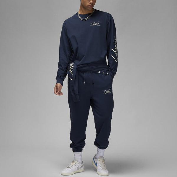 Футболка Air Jordan Long-Sleeve Tee x Union 'College Navy', синий — фото 3