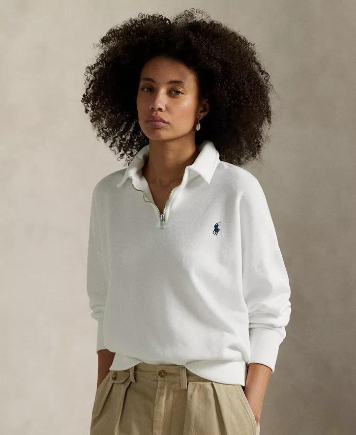 

Женская облегченная флисовая толстовка с молнией на четверть Polo Ralph Lauren, белый