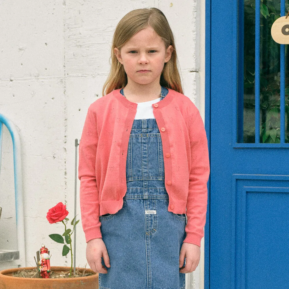 Детский ажурный кардиган кораллово-розовый от Marithé Kids