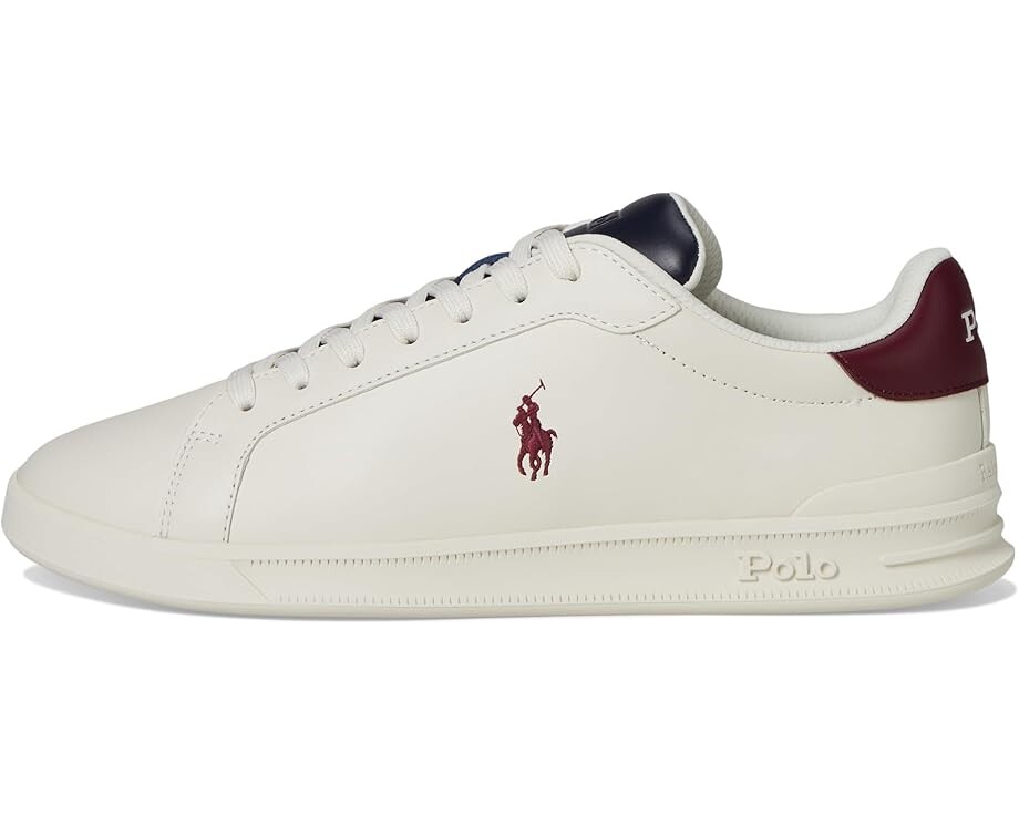 Кроссовки Polo Ralph Lauren Heritage Court II Leather Sneakers, цвет White/Navy/Wine — фото 4