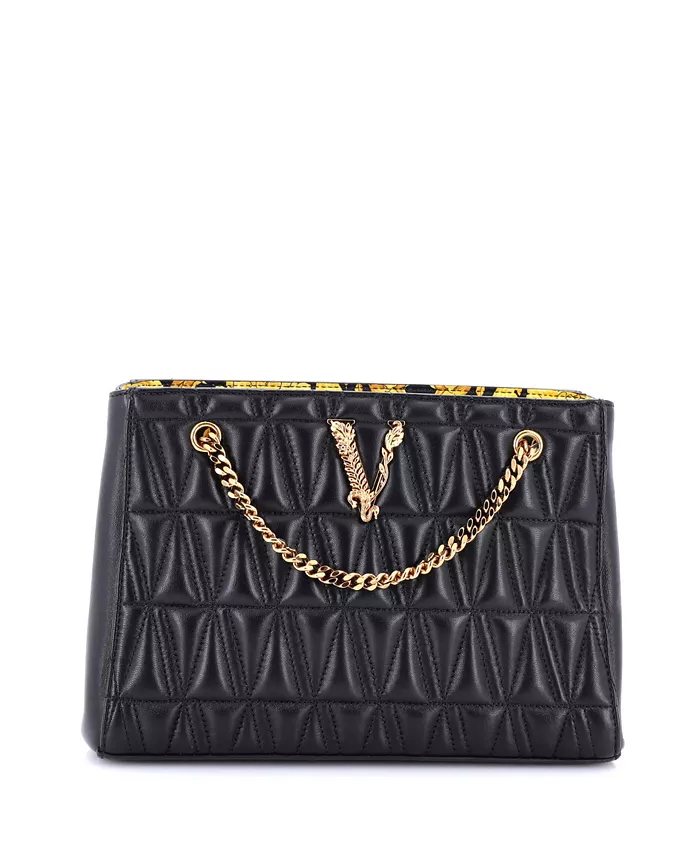 

Маленькая стеганая кожаная сумка-тоут Virtus Chain с цепочкой Pre-Owned Versace, черный
