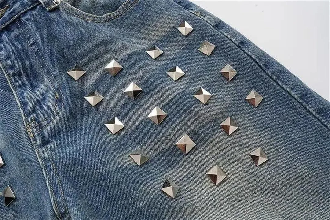 Женские джинсы American Retro Rivet с эффектом потертости, высокая талия, широкие брюки — фото 4