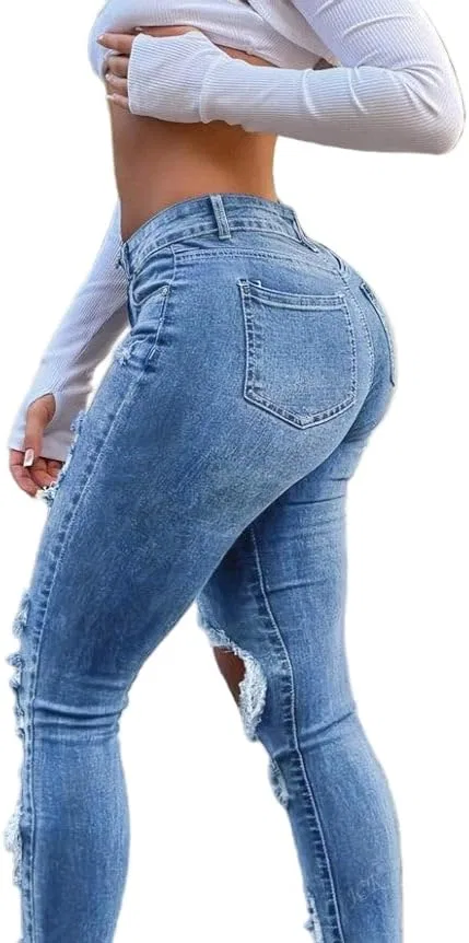 Женские джинсы Mid Waist Cropped Skinny - деним с легкой растяжкой, застежка на молнии, повседневный крой с карманами, Washed Colors Generic, Medium-Wash — фото 2