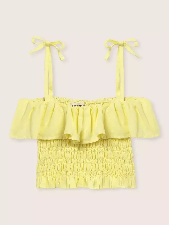 Детский льняной хлопковый топ на бретелях Cozmo Kids' Bellisk, желтый Cozmo Brand — фото 2