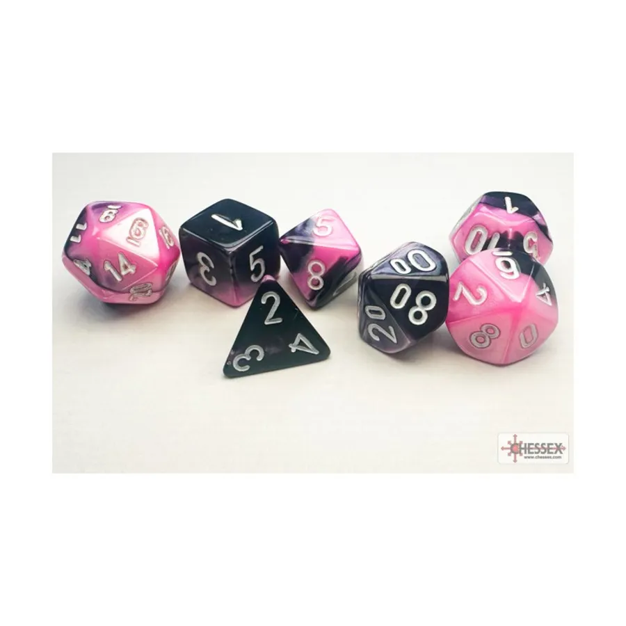 

Набор Mini Poly — Близнецы черно-розовый с белым (7), Dice - Miniature 10mm & 5mm (Chessex)