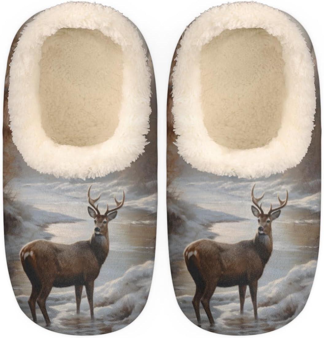 

Тапочки с оленем для женщин и мужчин, зимние домашние тапочки-домики, мягкие носки с теплым пушистым эффектом памяти, легкие уютные домашние тапочки с закрытой пяткой и противоскользящей подошвой, размер средний Bardic, Multicolor