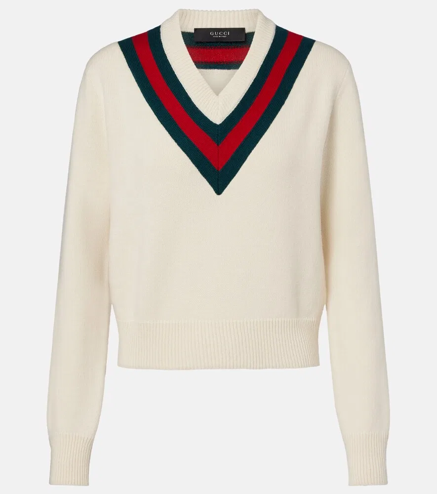 Свитер Gucci Web Stripe, шерстяной с полоской, белый