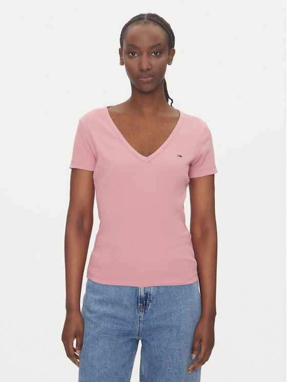 

Облегающая футболка Essential DW0DW17385 Tommy Jeans, розовый
