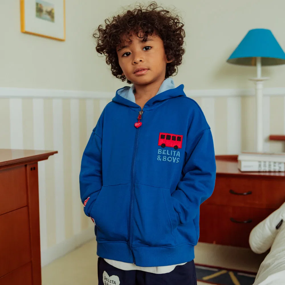 Детская худи на молнии Bus & Truck синяя от Belita&Boys — фото 2
