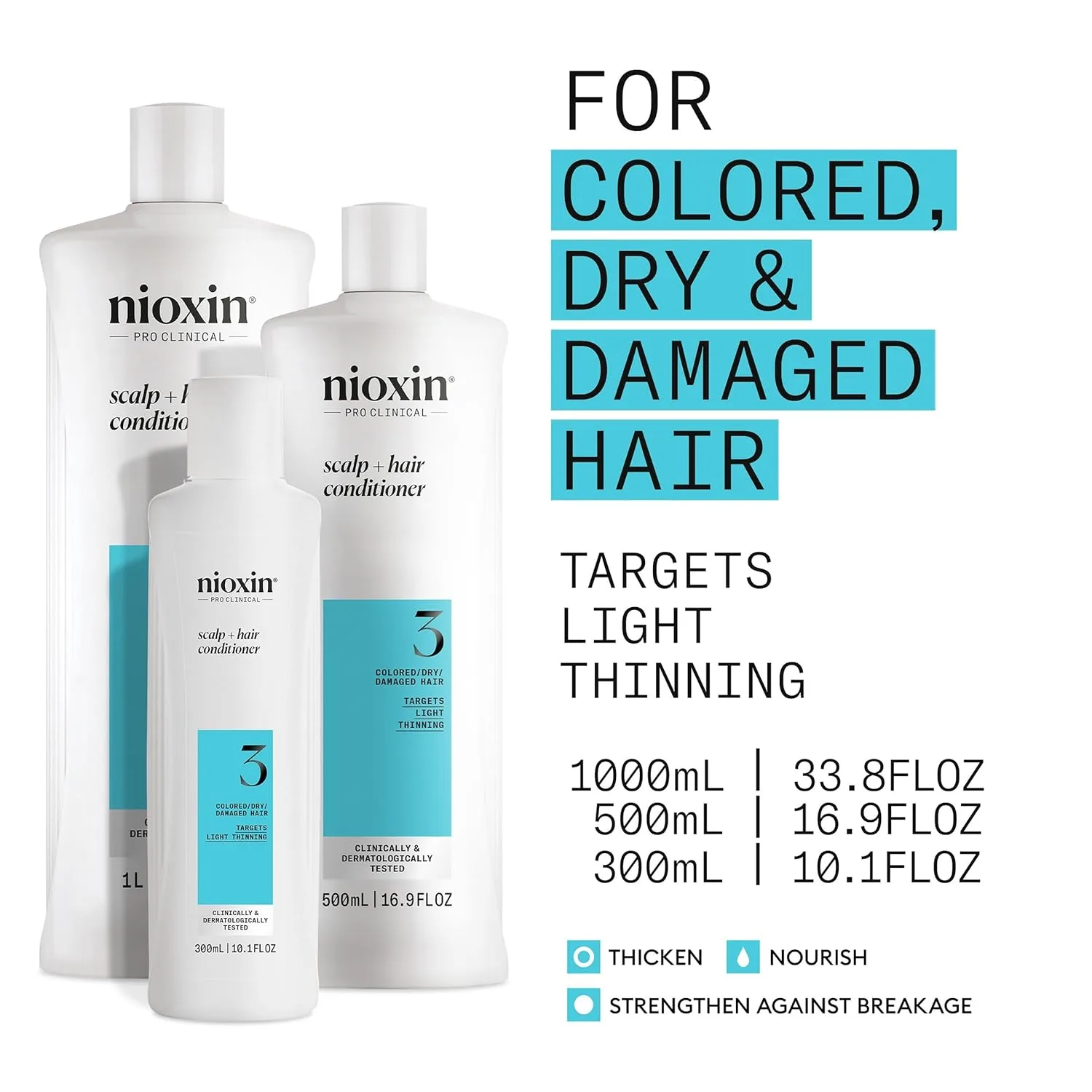 Nioxin System 3 кондиционер для уплотнения кожи головы и волос для окрашенных, сухих и поврежденных волос с легким истончением, поддерживает яркость цвета, укрепляет и питает с ниацинамидом и биотином, способствует жизненной силе 1000 мл (.) — фото 4