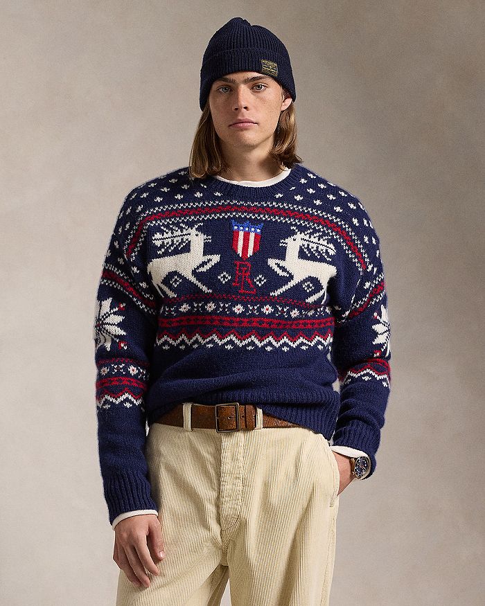

Жаккардовый шерстяной свитер с изображением оленя Polo Ralph Lauren, синий