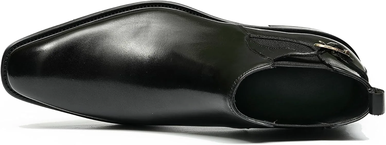 

Мужские зимние ботинки Santimon из натуральной кожи ручной работы с утеплителем из хлопка, стиль Челси, для формального образа с пряжкой, ботильоны, черный