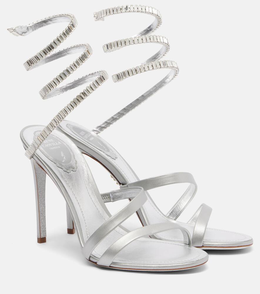 Песочники Cleo Spark 105 из металлизированной кожи Rene Caovilla, Silver/Crystal Strass