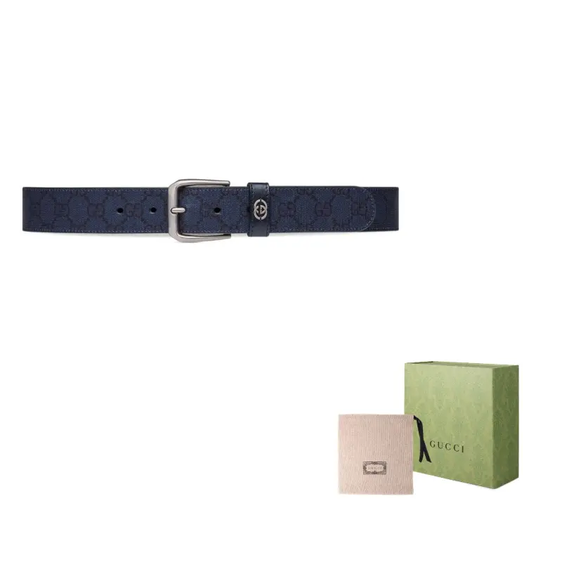 

Ремень кожаный Gucci Interlocking G-plaque, синий