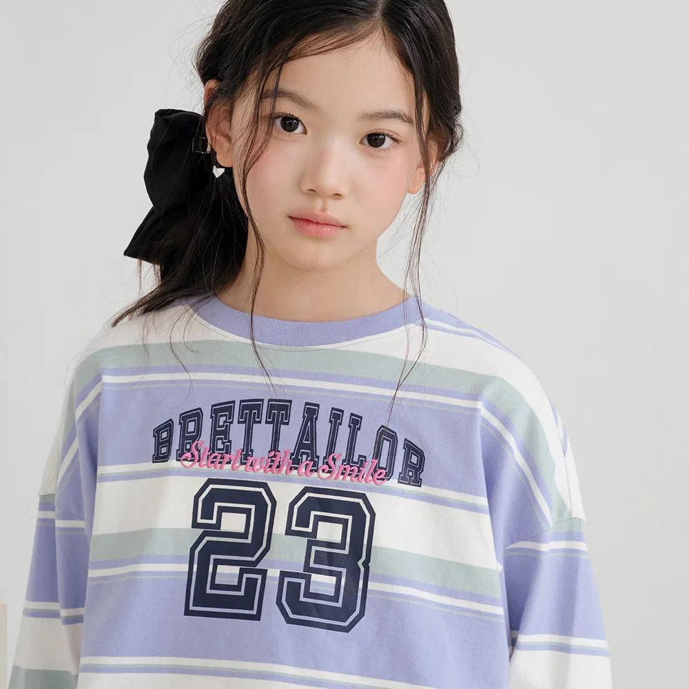 Детская полосатая футболка Playful Semi-Crop, синяя, от Brettailor — фото 3