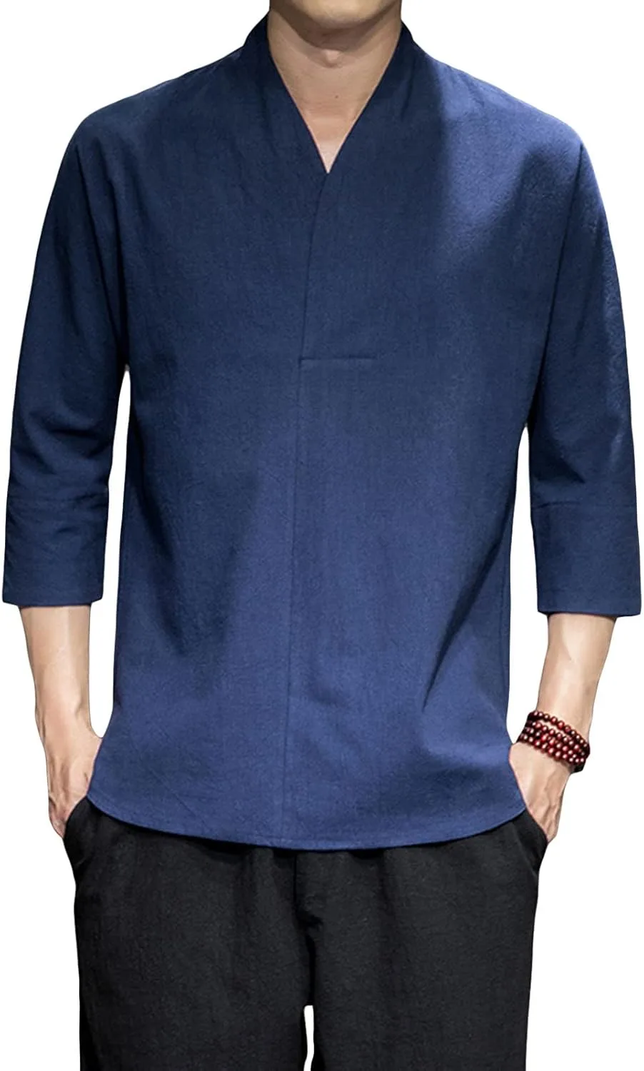 

JEsilunmaMY мужская футболка 3/4 рукава из хлопка и льна, V-образный вырез, свободный крой