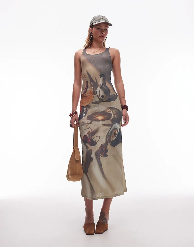 

Платье макси ASOS DESIGN с круглым вырезом и графическим принтом