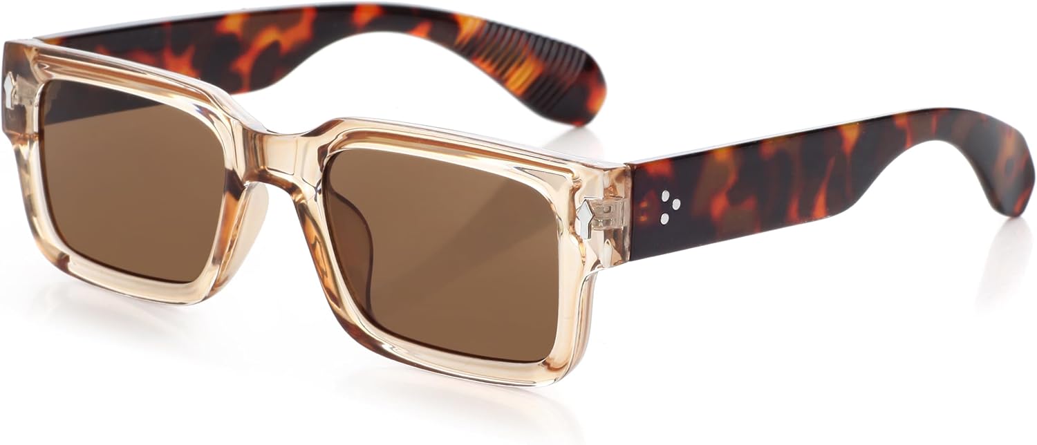 

Солнцезащитные очки Kursan Square Thick Frame Black для мужчин и женщин, модные прямоугольные солнцезащитные очки с защитой от УФ-излучения UV400, 06 Transparent Brown/Brown