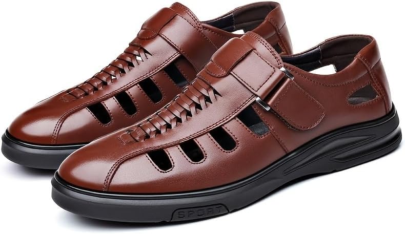 

Мужские сандалии Hhhchpm из сверхтонкой волоконной кожи с застежкой-липучкой, повседневные нескользящие, для улицы и пляжа, весна и лето, коричневый