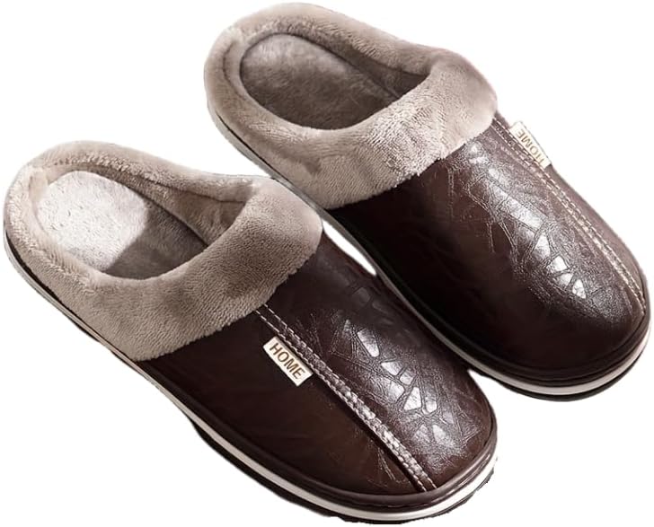 

Уютные зимние тапочки для мужчин - толстая плюшевая подкладка, противоскользящая подошва, классический дизайн Hhhchpm, светло-коричневый