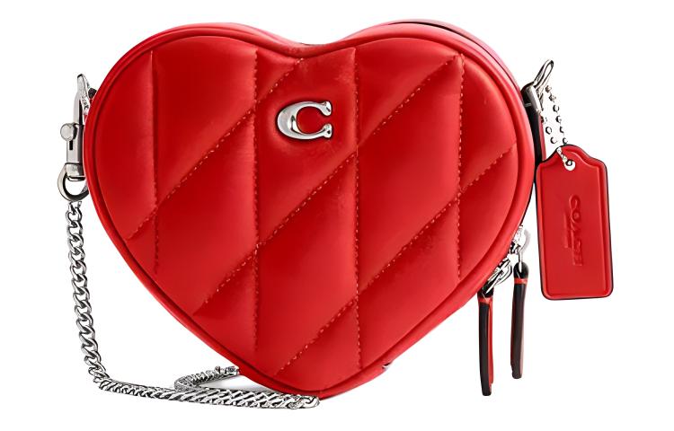 

Coach Сумка на одно плечо из овечьей кожи с отделкой из коровьей кожи в форме сердца, мини-сумка через плечо для женщин, красная