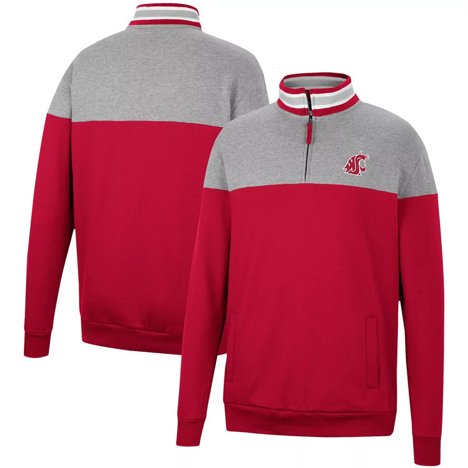 

Мужской топ с молнией на четверть, серый/кардинал Washington State Cougars Be the Ball Colosseum