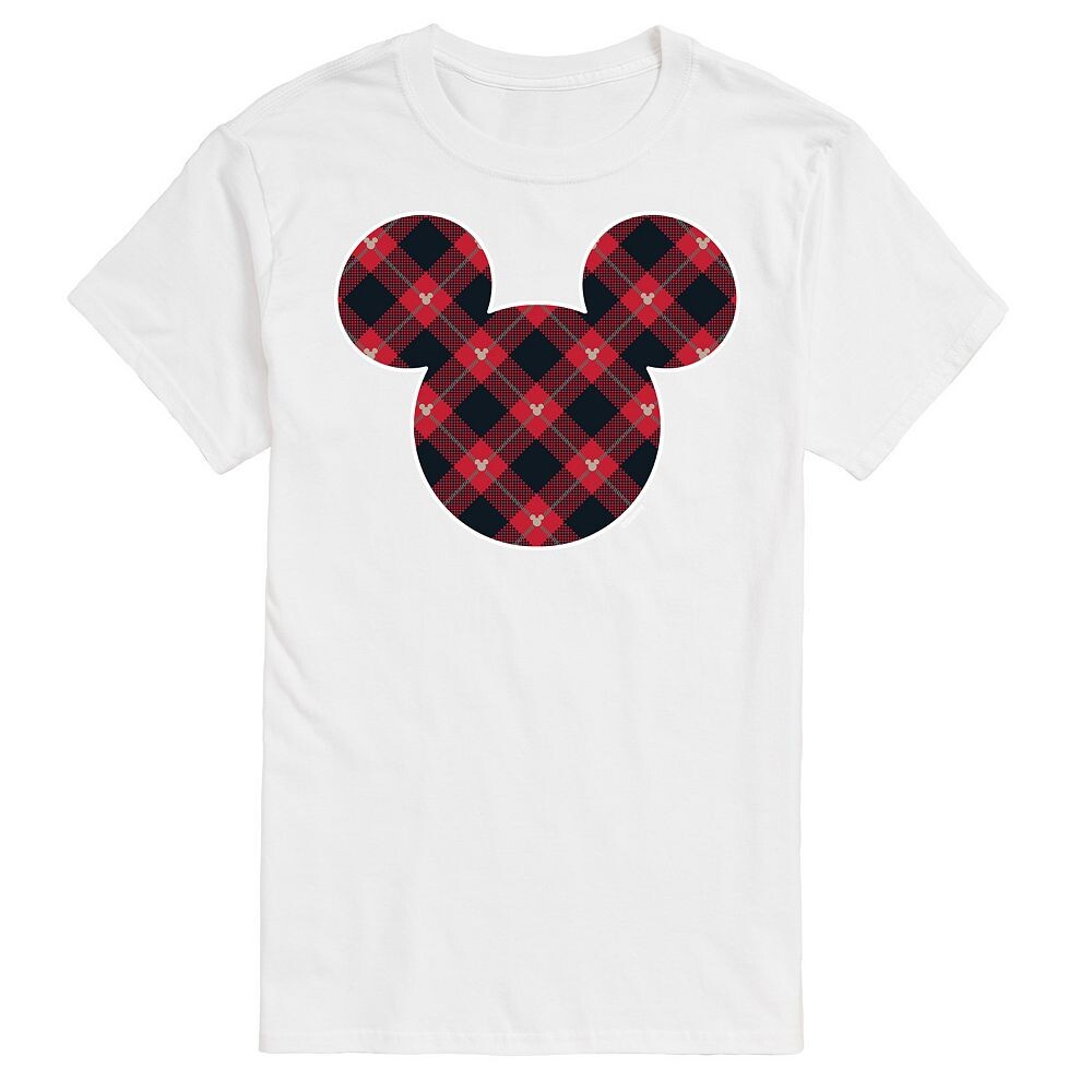 

Мужская футболка с рисунком в клетку и силуэтом Disney's Mickey Mouse, белый