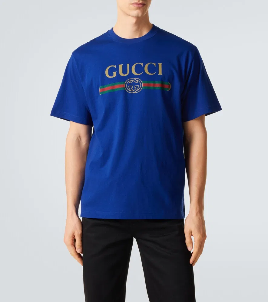 Футболка Gucci из хлопкового и шелкового трикотажа, синий — фото 3