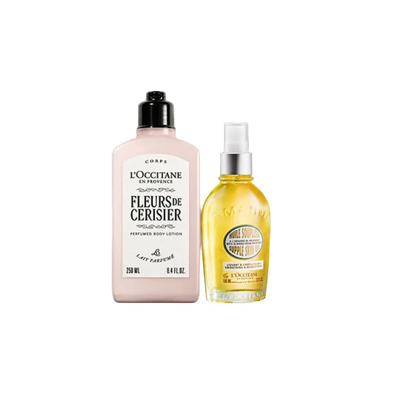 

Набор для увлажняющего ухода Sweet Apricot успокаивающая кожа функция увлажнения LOCCITANE, Two-Piece Set: Sweet Almond Skin-Care Oil 100ml+Cherry Blossom Body Lotion 250ml