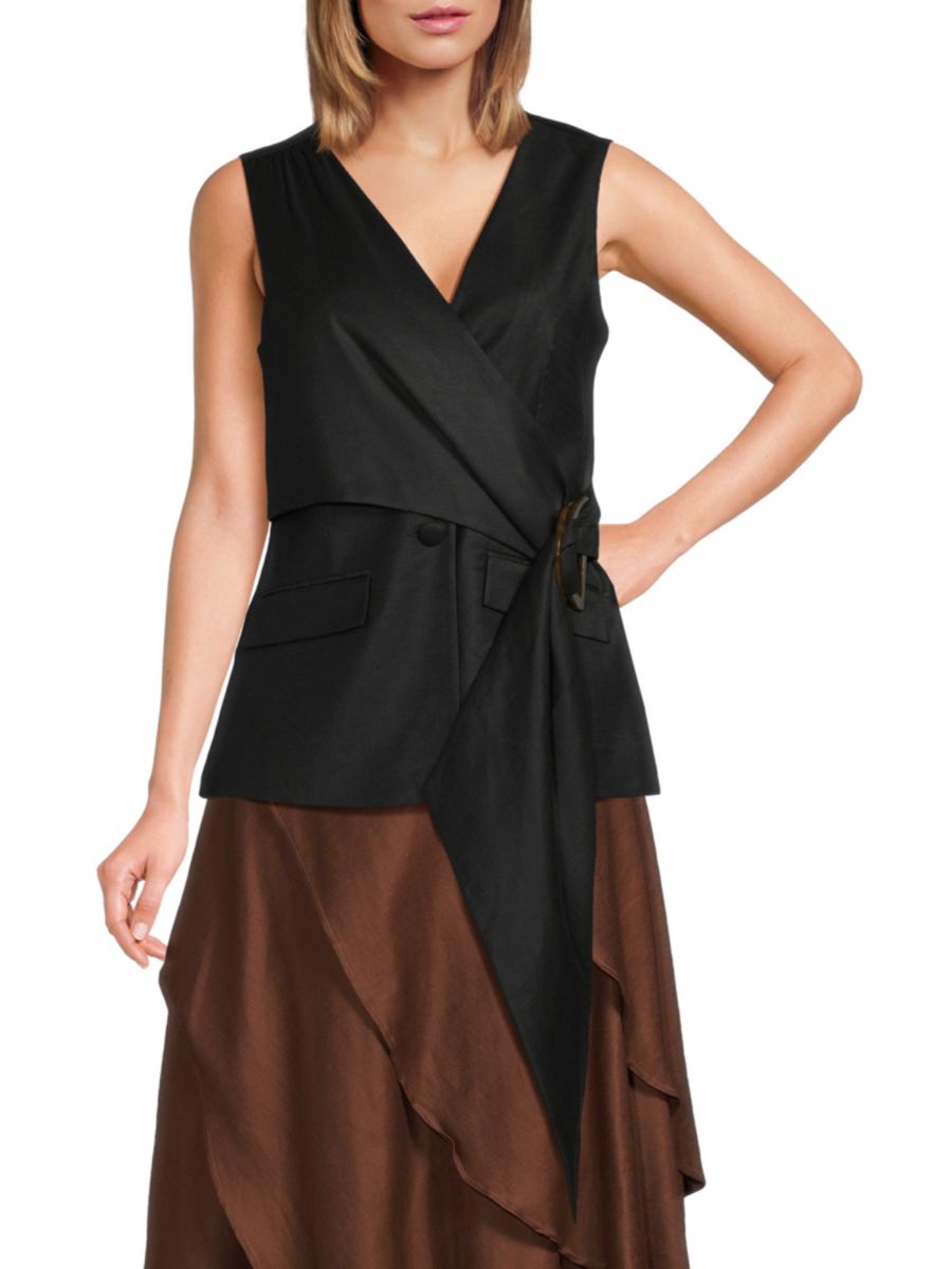 

Жилет с баской из льняной смеси BCBGMAXAZRIA, нуарный, Черный, Жилет с баской из льняной смеси BCBGMAXAZRIA, нуарный