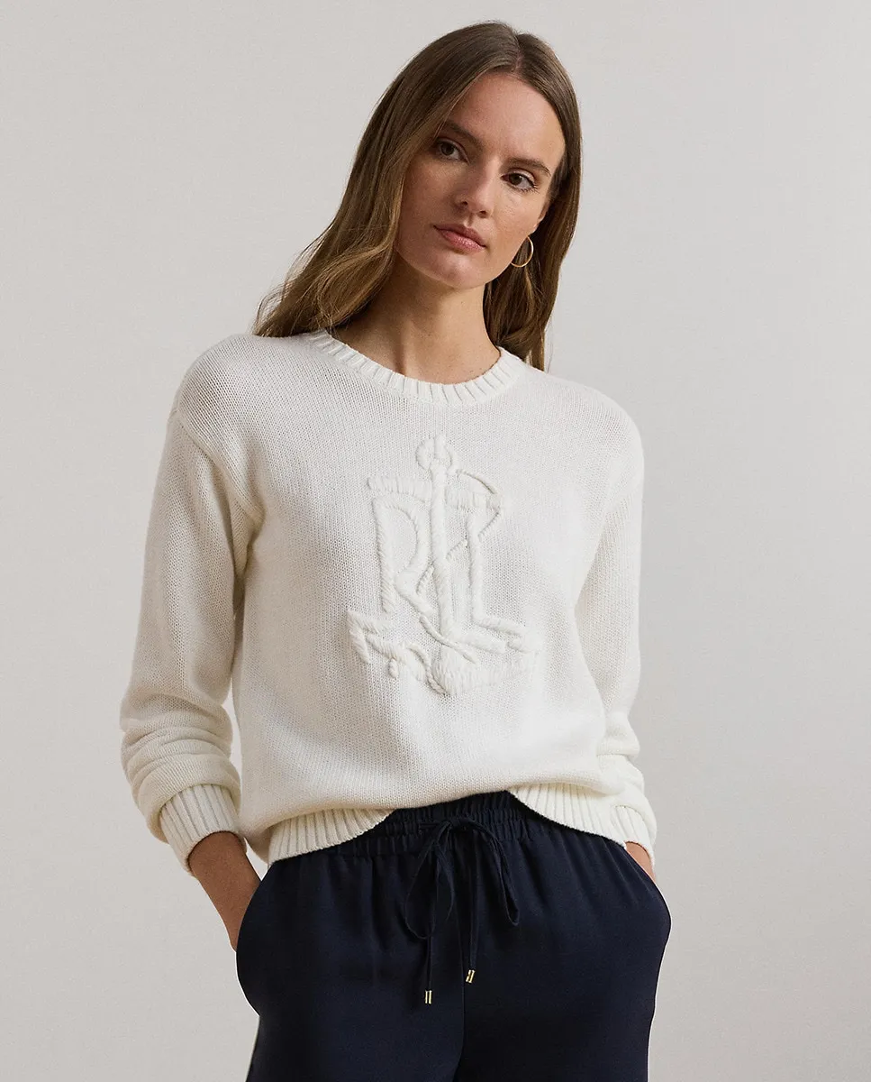 

Женский хлопковый свитер с длинными рукавами Lauren Ralph Lauren, белый