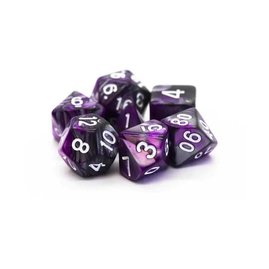 

Полиэфирный комплект серебристо-фиолетовый с белым (7), Acrylic-Resin Dice - Vorpal (Poly Sets)